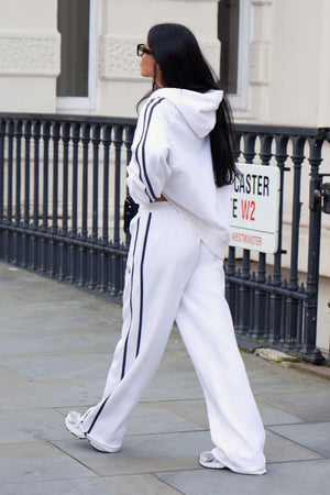 Kaiia Sport Side Stripe Wide Leg Joggers Cream & Navy