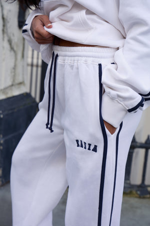 Kaiia Sport Side Stripe Wide Leg Joggers Cream & Navy