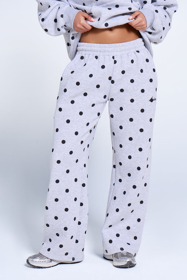 Kaiia Polka Dot Wide Leg Joggers Grey Marl & Black