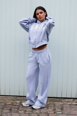 Kaiia Slogan Wide Leg Joggers Soft Blue & White