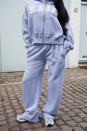 Kaiia Slogan Wide Leg Joggers Soft Blue & White