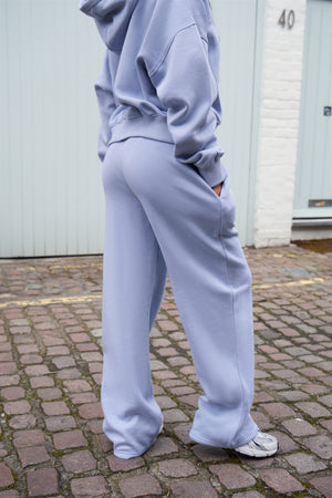 Kaiia Slogan Wide Leg Joggers Soft Blue & White