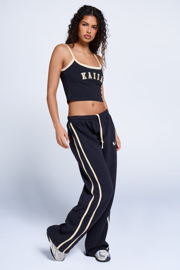 Kaiia Sport Side Stripe Wide Leg Joggers Ink Blue & Lemon