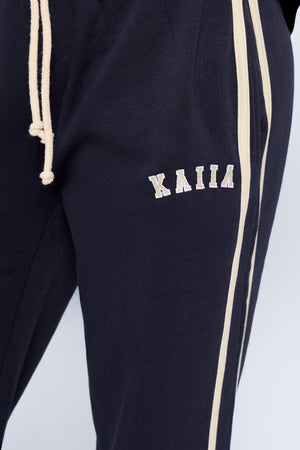 Kaiia Sport Side Stripe Wide Leg Joggers Ink Blue & Lemon