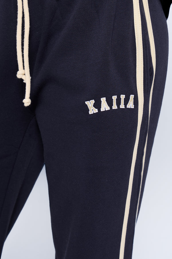 Kaiia Sport Side Stripe Wide Leg Joggers Ink Blue & Lemon