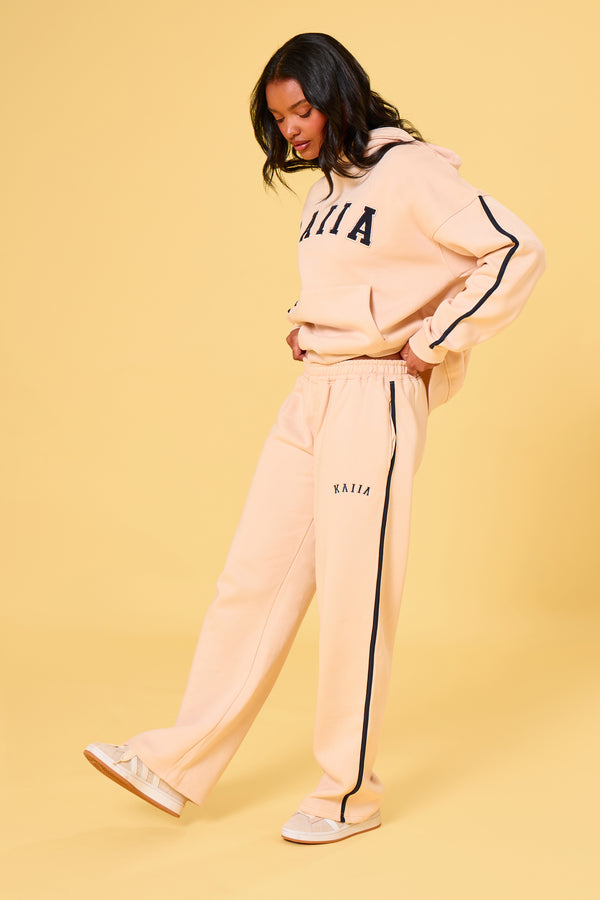Kaiia Slogan Side Stripe Wide Leg Joggers Cream & Navy