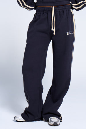 Kaiia Sport Side Stripe Wide Leg Joggers Ink Blue & Lemon
