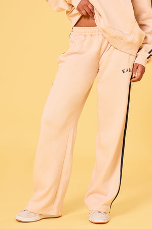 Kaiia Slogan Side Stripe Wide Leg Joggers Cream & Navy
