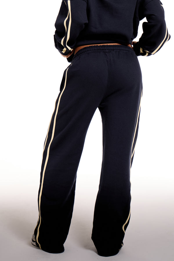 Kaiia Sport Side Stripe Wide Leg Joggers Ink Blue & Soft Yellow