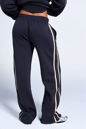 Kaiia Sport Side Stripe Wide Leg Joggers Ink Blue & Lemon