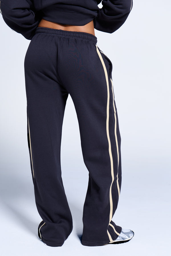 Kaiia Sport Side Stripe Wide Leg Joggers Ink Blue & Lemon