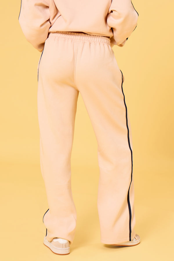Kaiia Slogan Side Stripe Wide Leg Joggers Cream & Navy