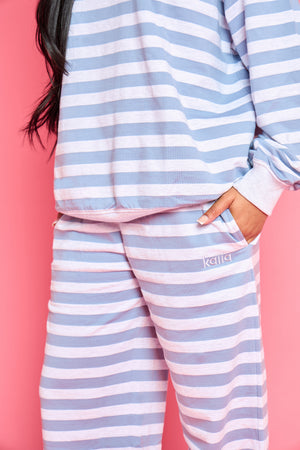 Kaiia Striped Wide Leg Joggers Soft Blue & Grey Marl