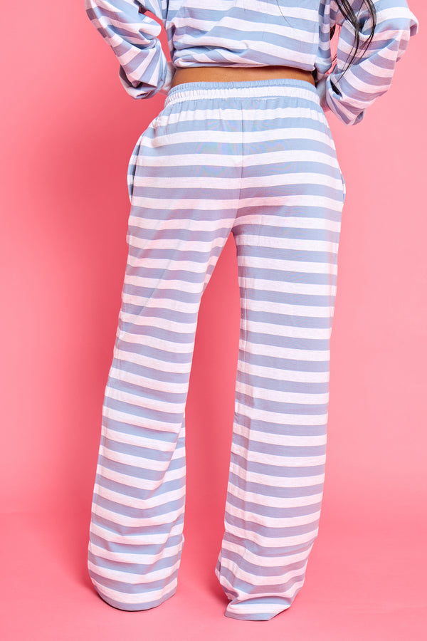 Kaiia Striped Wide Leg Joggers Soft Blue & Grey Marl