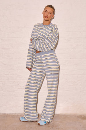 Kaiia Striped Wide Leg Trousers Soft Blue & Yellow