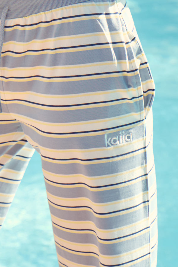 Kaiia Striped Wide Leg Trousers Soft Blue & Yellow