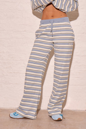 Kaiia Striped Wide Leg Trousers Soft Blue & Yellow