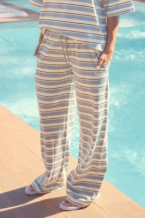 Kaiia Striped Wide Leg Trousers Soft Blue & Yellow