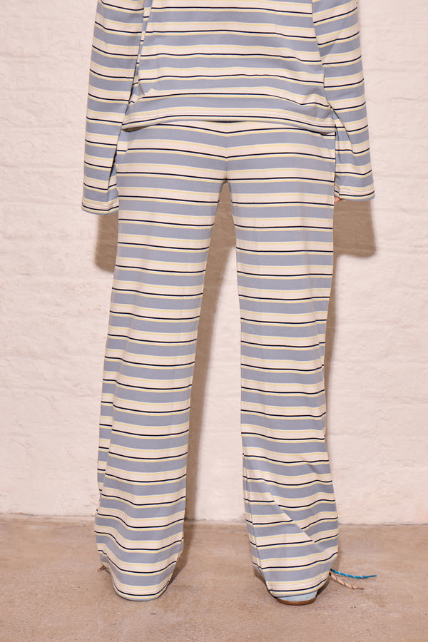 Kaiia Striped Wide Leg Trousers Soft Blue & Yellow
