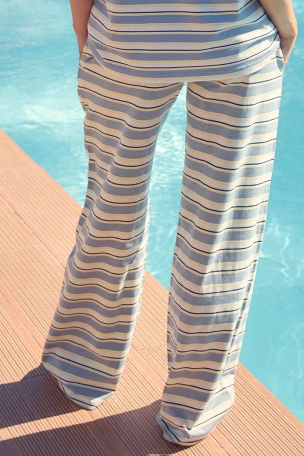 Kaiia Striped Wide Leg Trousers Soft Blue & Yellow