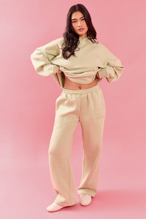 Kaiia Oval Embossed Wide Leg Joggers Pistachio Cream