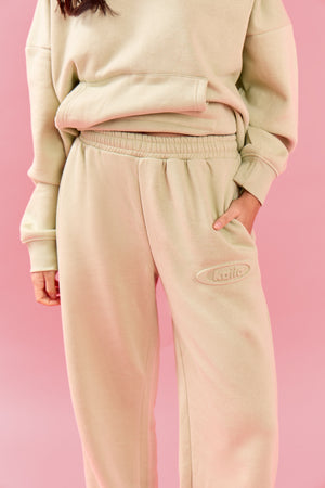 Kaiia Oval Embossed Wide Leg Joggers Pistachio Cream