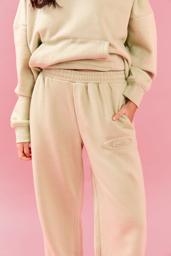 Kaiia Oval Embossed Wide Leg Joggers Pistachio Cream