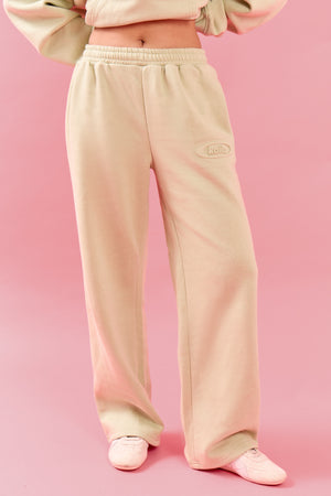 Kaiia Oval Embossed Wide Leg Joggers Pistachio Cream