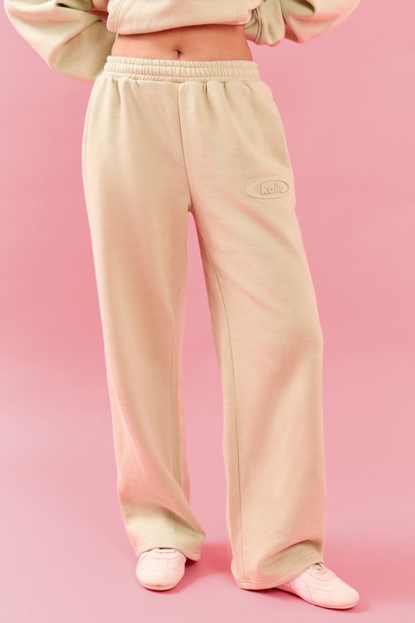 Kaiia Oval Embossed Wide Leg Joggers Pistachio Cream