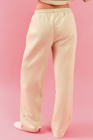Kaiia Oval Embossed Wide Leg Joggers Pistachio Cream