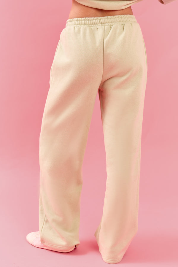 Kaiia Oval Embossed Wide Leg Joggers Pistachio Cream
