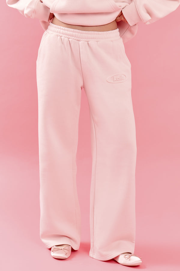 Kaiia Oval Embossed Wide Leg Joggers Pink Meringue