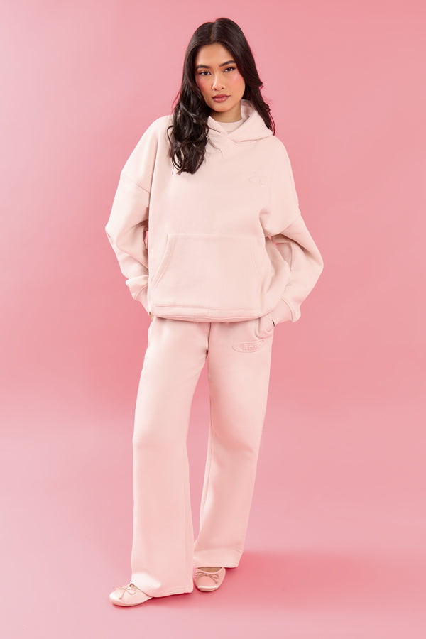 Kaiia Oval Embossed Wide Leg Joggers Pink Meringue