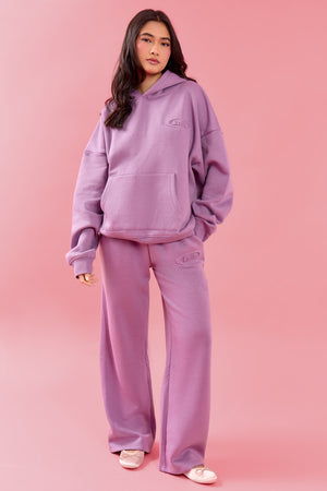 Kaiia Oval Embossed Wide Leg Joggers Grape Boba