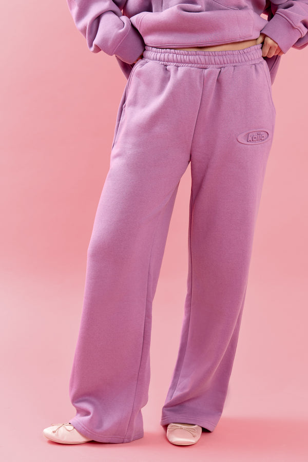 Kaiia Oval Embossed Wide Leg Joggers Grape Boba