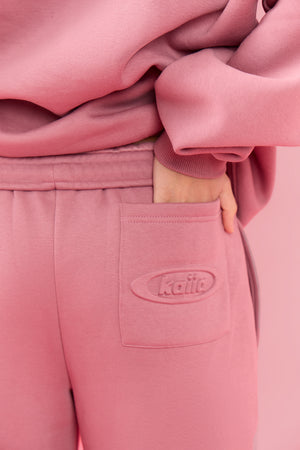 Kaiia Oval Embossed Folded Waistband Wide Leg Joggers Rose Latte