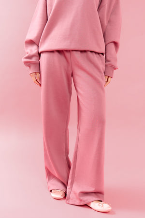 Kaiia Oval Embossed Folded Waistband Wide Leg Joggers Rose Latte