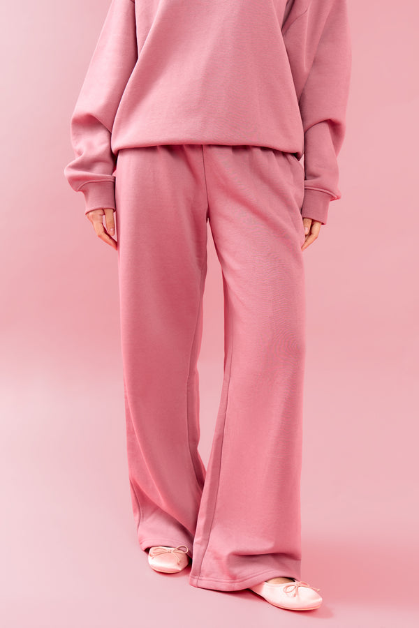 Kaiia Oval Embossed Folded Waistband Wide Leg Joggers Rose Latte
