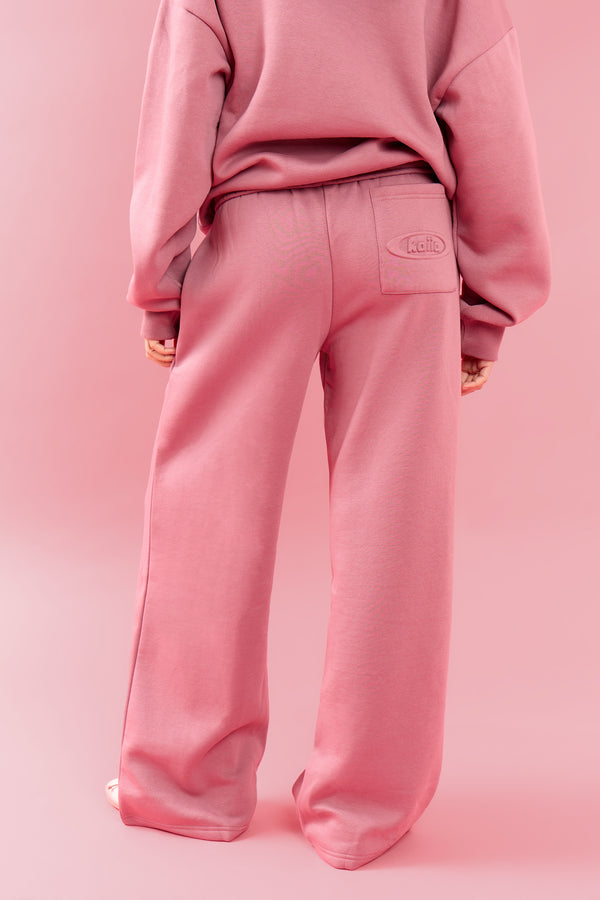 Kaiia Oval Embossed Folded Waistband Wide Leg Joggers Rose Latte