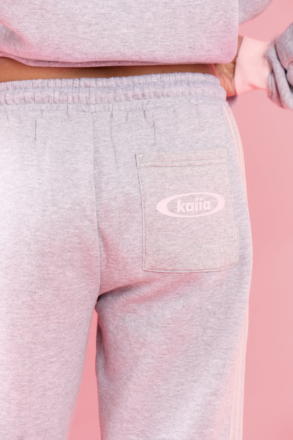 Kaiia Side Striped Wide Leg Joggers Light Grey Marl & Pink Meringue