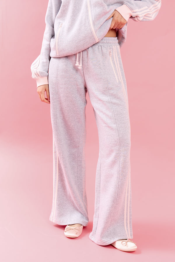 Kaiia Side Striped Wide Leg Joggers Light Grey Marl & Pink Meringue