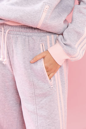 Kaiia Side Striped Wide Leg Joggers Light Grey Marl & Pink Meringue