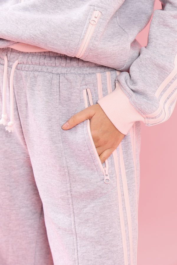 Kaiia Side Striped Wide Leg Joggers Light Grey Marl & Pink Meringue