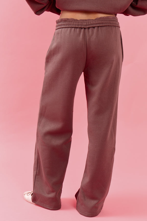 Kaiia Oval Embossed Folded Waistband Wide Leg Joggers Cocoa Brown