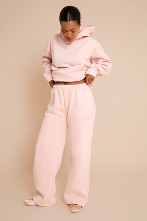 Kaiia Embossed Studio Wide Leg Joggers Baby Pink
