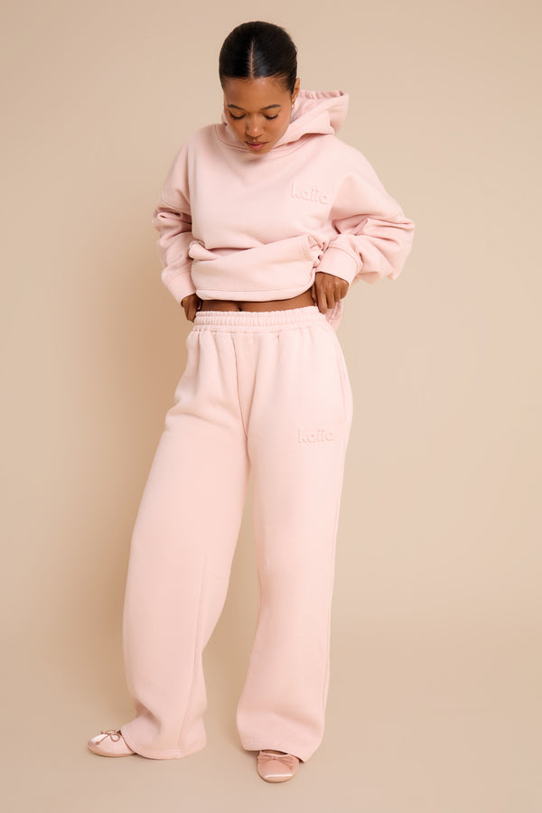 Kaiia Embossed Studio Wide Leg Joggers Baby Pink