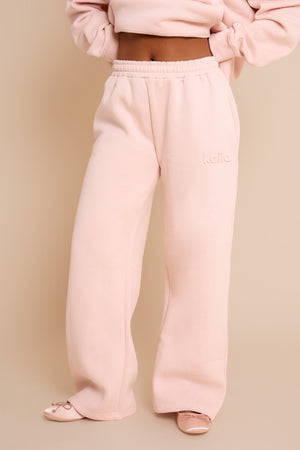 Kaiia Embossed Studio Wide Leg Joggers Baby Pink