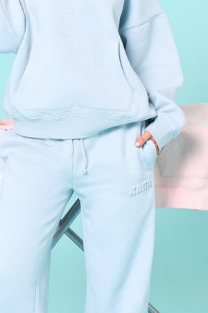 Kaiia Embossed Bubble Logo Wide Leg Joggers Baby Blue