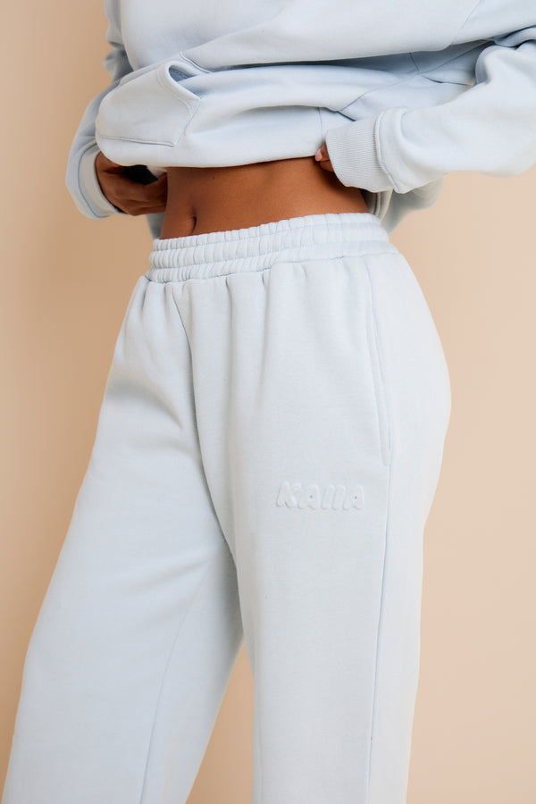 Kaiia Embossed Bubble Logo Wide Leg Joggers Baby Blue