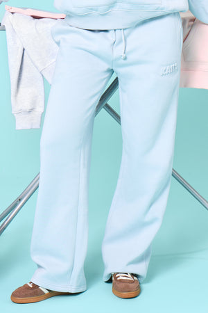 Kaiia Embossed Bubble Logo Wide Leg Joggers Baby Blue